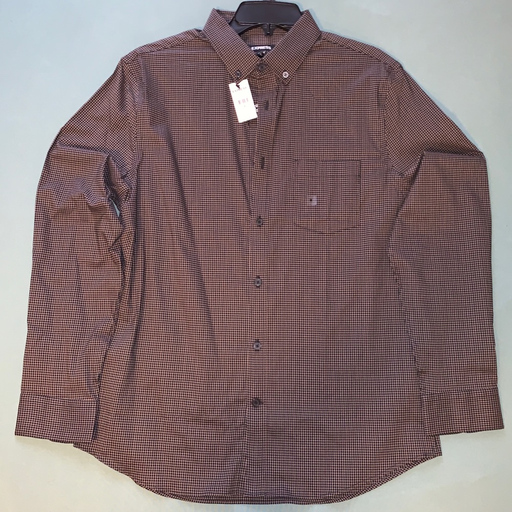 Express Wrinkle-Resistant Plaid Slim Performance Dress Shirt Medium